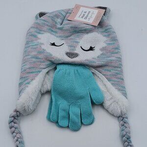 Girls Elli by Capelli Sleepy Fox Earflap Hat & Magic Glove Set
